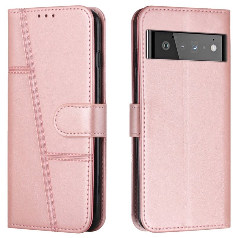 Capa Flip Para Google Pixel 6 Pro De Cordão Strappy Geo Leather Effect