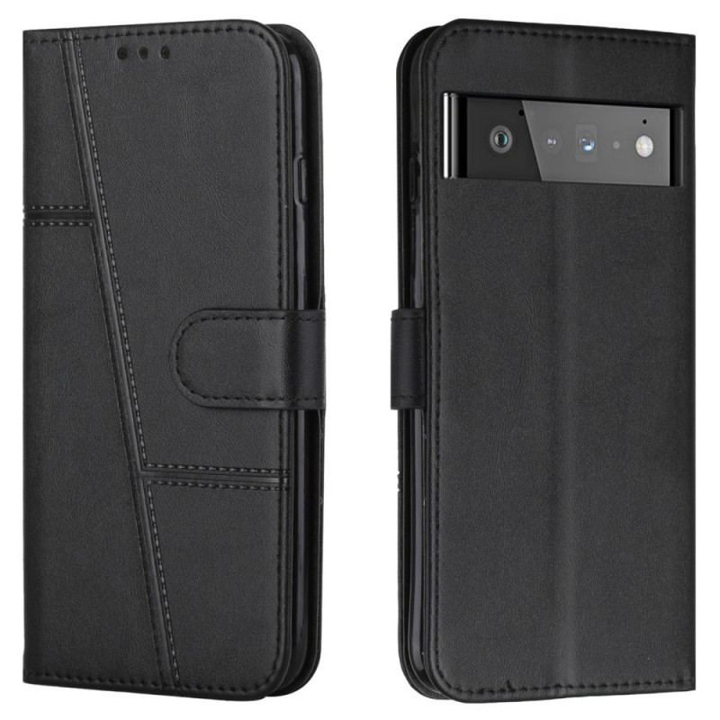 Capa Flip Para Google Pixel 6 Pro De Cordão Strappy Geo Leather Effect