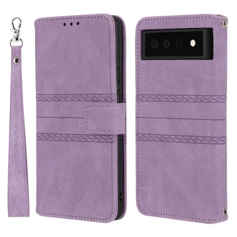 Capa Flip Para Google Pixel 6 Pro Costuras De Renda