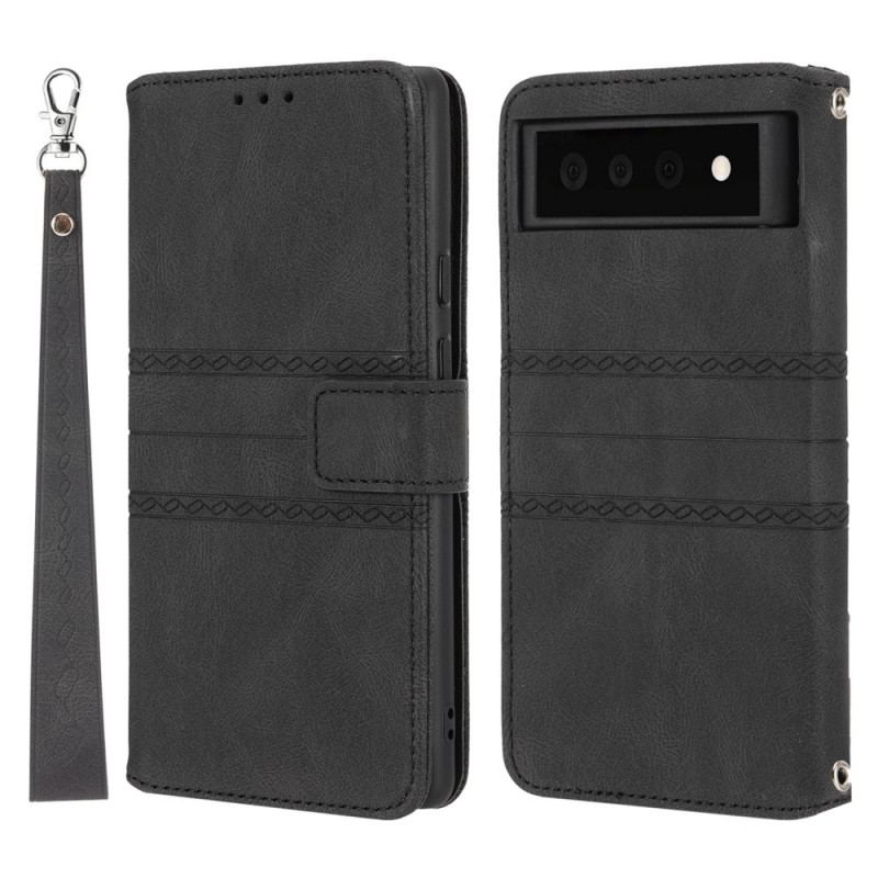 Capa Flip Para Google Pixel 6 Pro Costuras De Renda