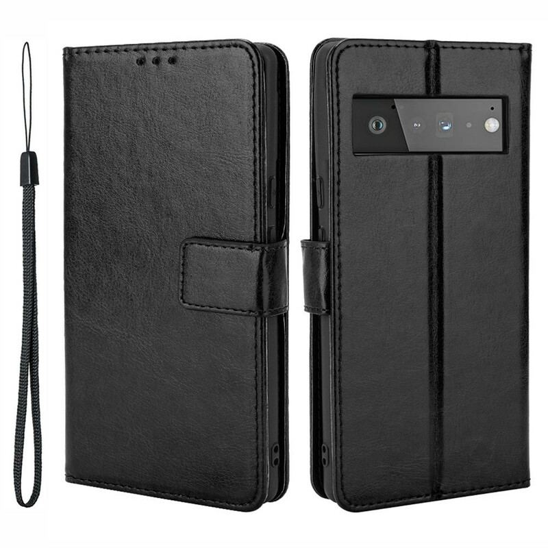 Capa Flip Para Google Pixel 6 Pro Couro Falso Chamativo