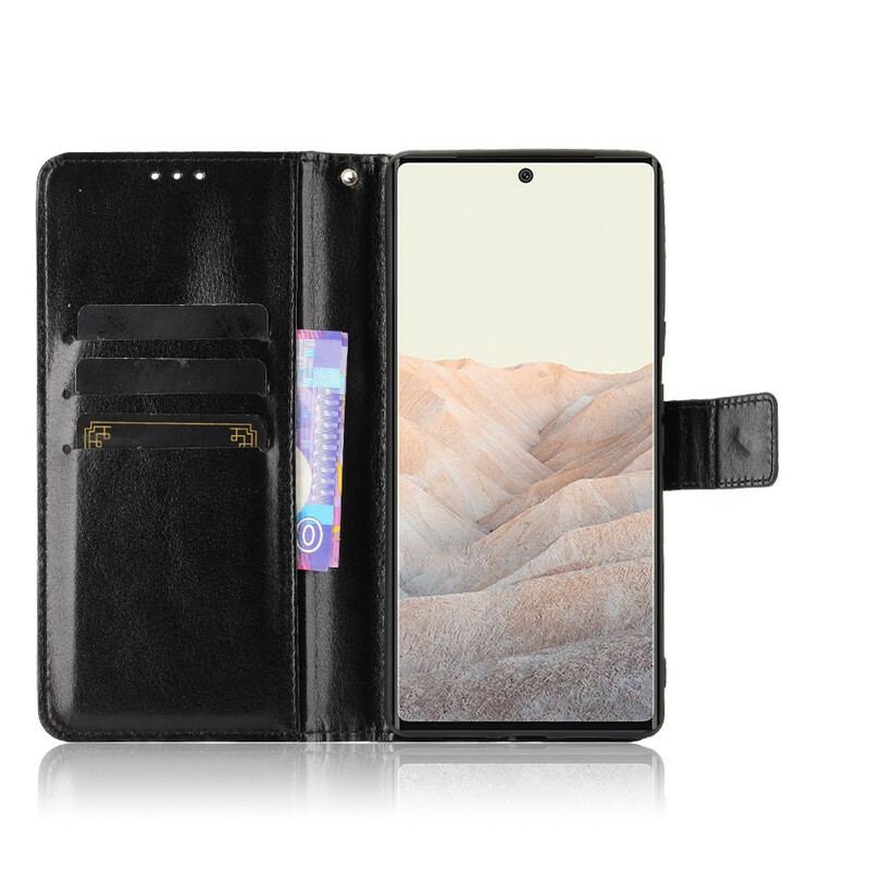 Capa Flip Para Google Pixel 6 Pro Couro Falso Chamativo