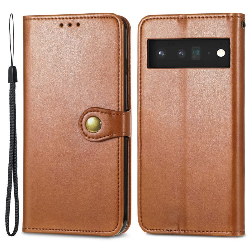 Capa Flip Para Google Pixel 6 Pro Couro Falso E Fecho Vintage