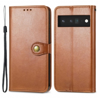 Capa Flip Para Google Pixel 6 Pro Couro Falso E Fecho Vintage