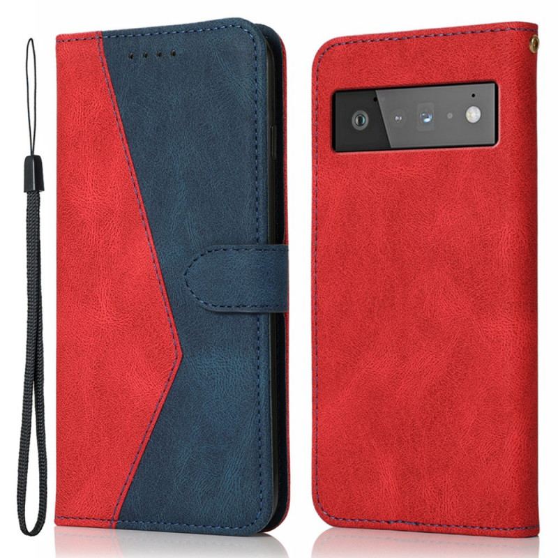 Capa Flip Para Google Pixel 6 Pro Couro Falso Triângulo De Dois Tons