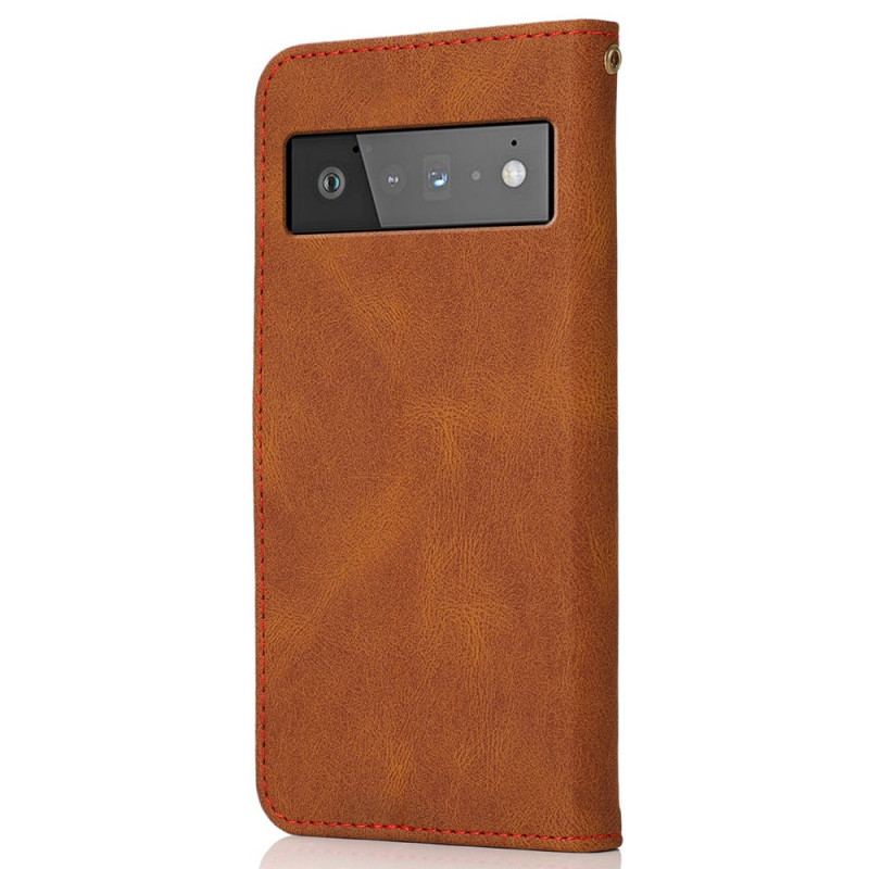 Capa Flip Para Google Pixel 6 Pro Couro Falso Triângulo De Dois Tons