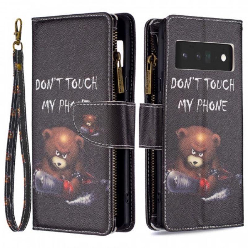 Capa Flip Para Google Pixel 6 Pro Urso De Bolso Com Zíper