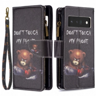 Capa Flip Para Google Pixel 6 Pro Urso De Bolso Com Zíper