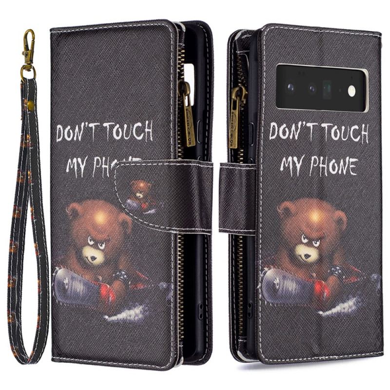 Capa Flip Para Google Pixel 6 Pro Urso De Bolso Com Zíper