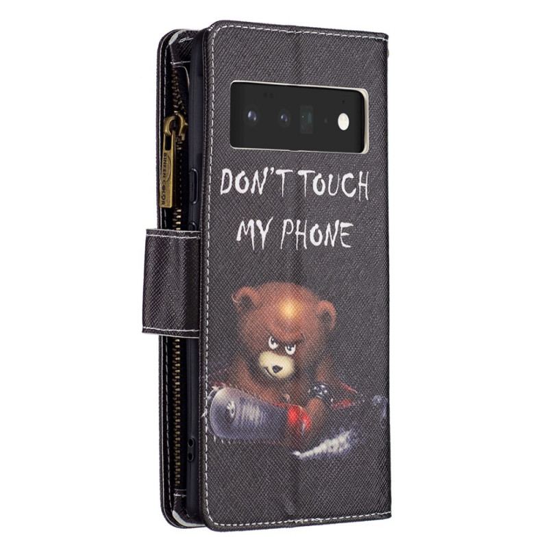 Capa Flip Para Google Pixel 6 Pro Urso De Bolso Com Zíper