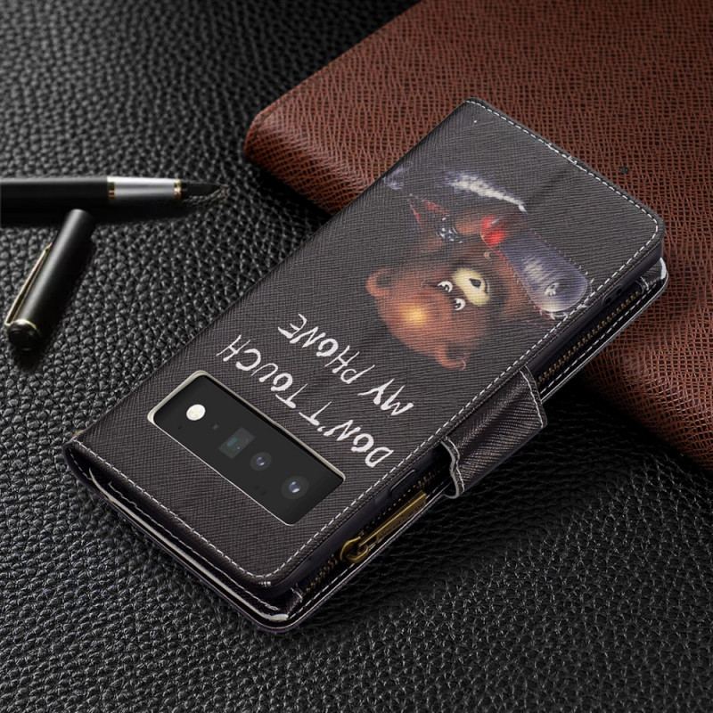 Capa Flip Para Google Pixel 6 Pro Urso De Bolso Com Zíper