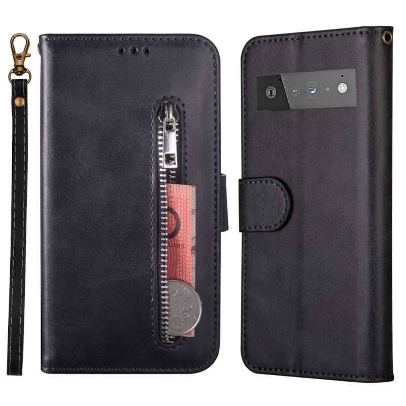 Capa Folio Para Google Pixel 6 Pro Bolsa Com Cordão