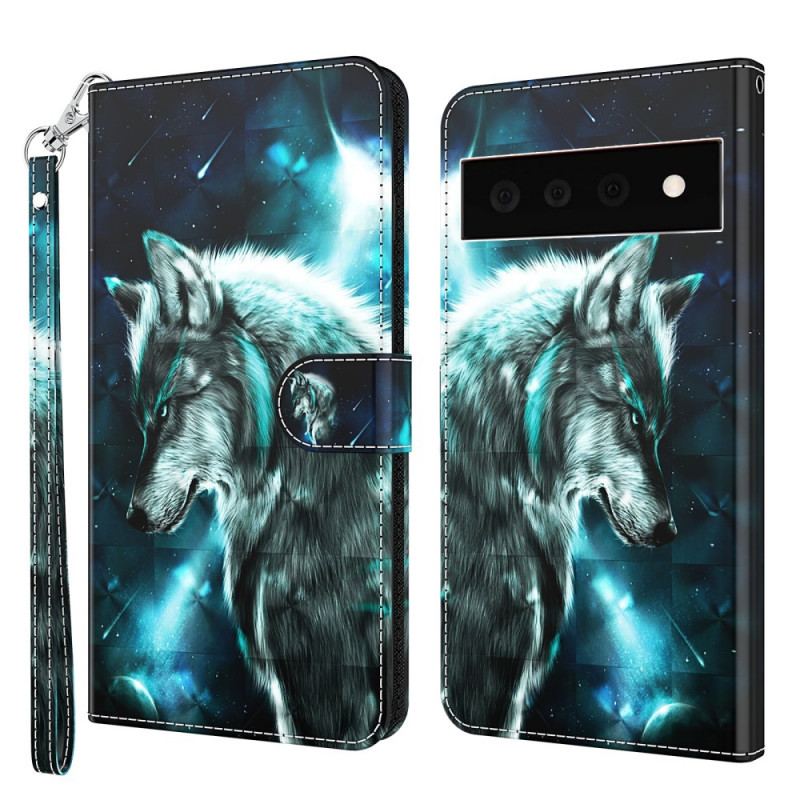 Capa Folio Para Google Pixel 6 Pro Lobo Majestoso