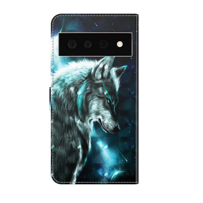 Capa Folio Para Google Pixel 6 Pro Lobo Majestoso