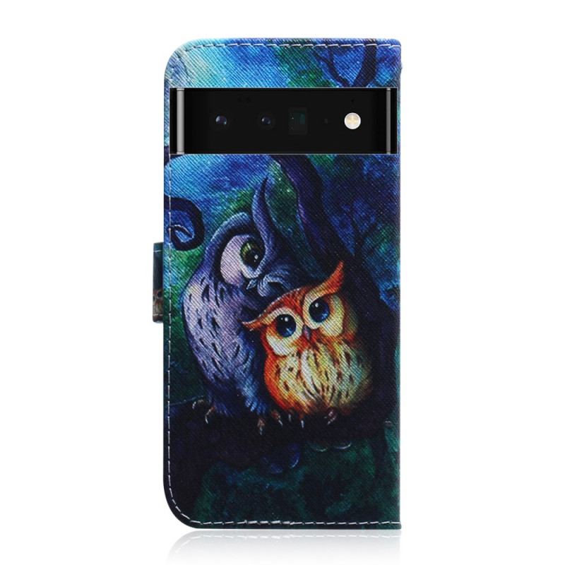 Capa Folio Para Google Pixel 6 Pro Pintura De Corujas