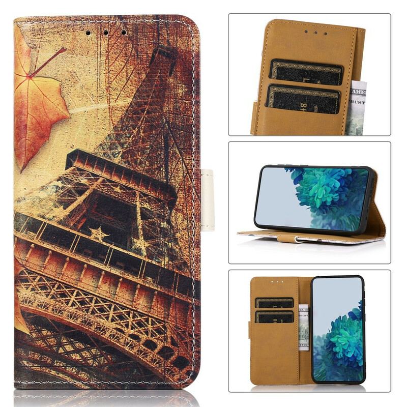 Capa Folio Para Google Pixel 6 Pro Torre Eiffel No Outono