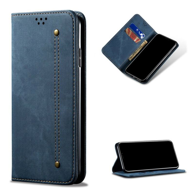 Capa De Celular Para Realme 7i Flip Tecido Jeans