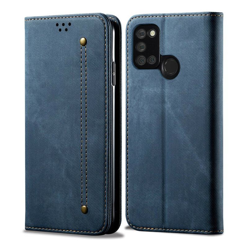 Capa De Celular Para Realme 7i Flip Tecido Jeans