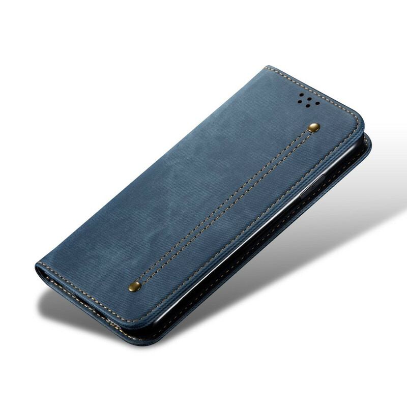 Capa De Celular Para Realme 7i Flip Tecido Jeans