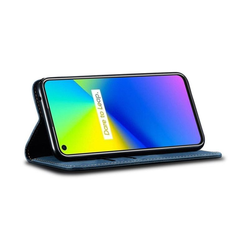 Capa De Celular Para Realme 7i Flip Tecido Jeans