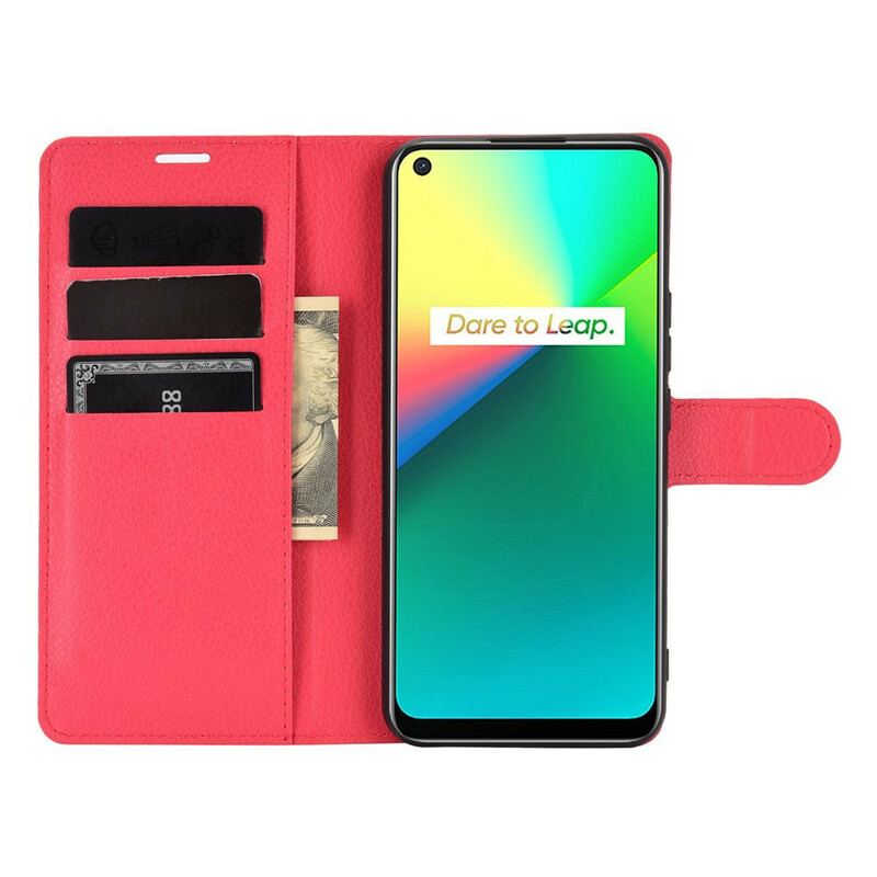 Capa Em Pele Para Realme 7i Efeito Lichia Clássico