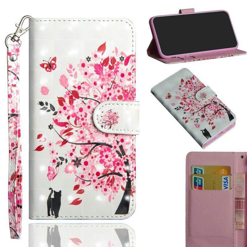 Capa De Couro Para Samsung Galaxy Note 20 Ultra Árvore Rosa