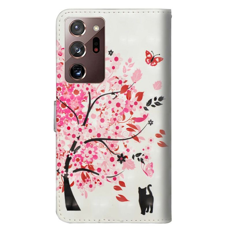 Capa De Couro Para Samsung Galaxy Note 20 Ultra Árvore Rosa