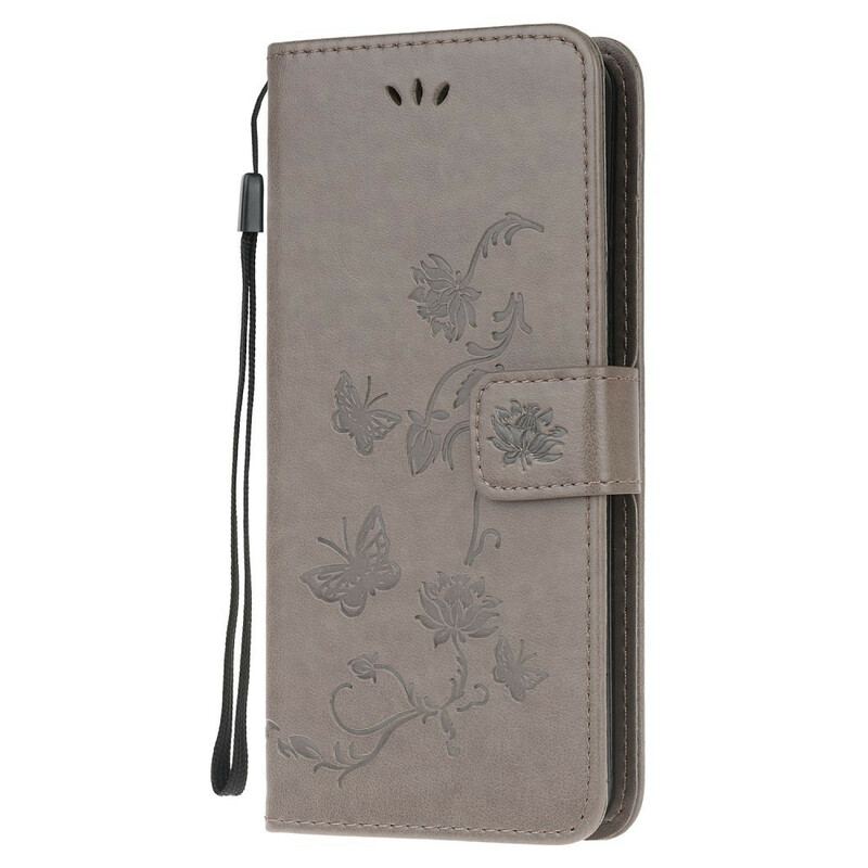 Capa De Couro Para Samsung Galaxy Note 20 Ultra De Cordão Tanga Borboletas E Flores