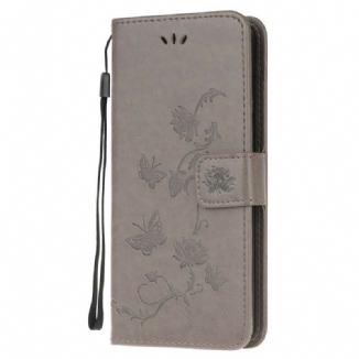 Capa De Couro Para Samsung Galaxy Note 20 Ultra De Cordão Tanga Borboletas E Flores