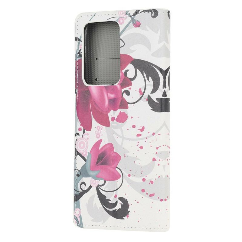 Capa De Couro Para Samsung Galaxy Note 20 Ultra Flores Tropicais