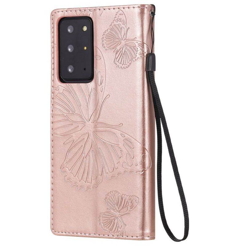 Capa Flip Para Samsung Galaxy Note 20 Ultra De Cordão Borboletas Gigantes