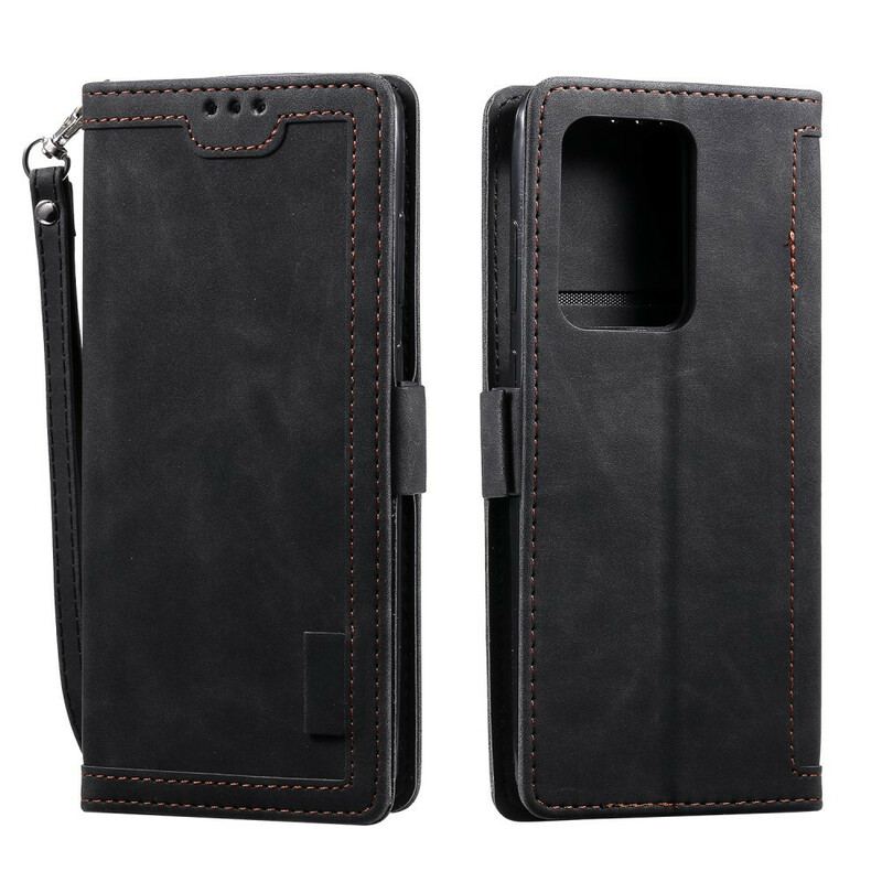 Capa Flip Para Samsung Galaxy Note 20 Ultra Couro Sintético Retrô Com Cordão