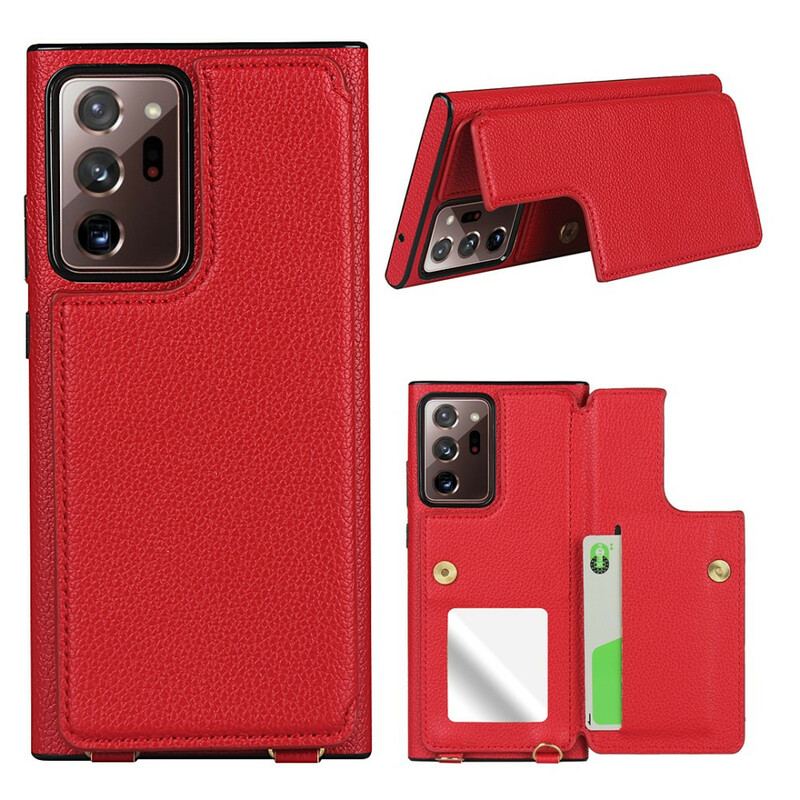 Capa Para Samsung Galaxy Note 20 Ultra Porta-cartões De Couro De Lichia