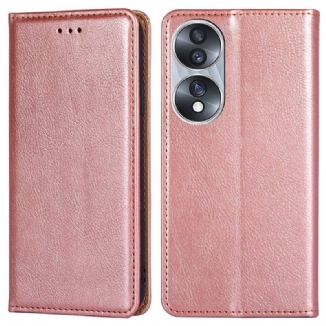 Capa De Celular Para Honor 70 Flip Costura De Couro Falso