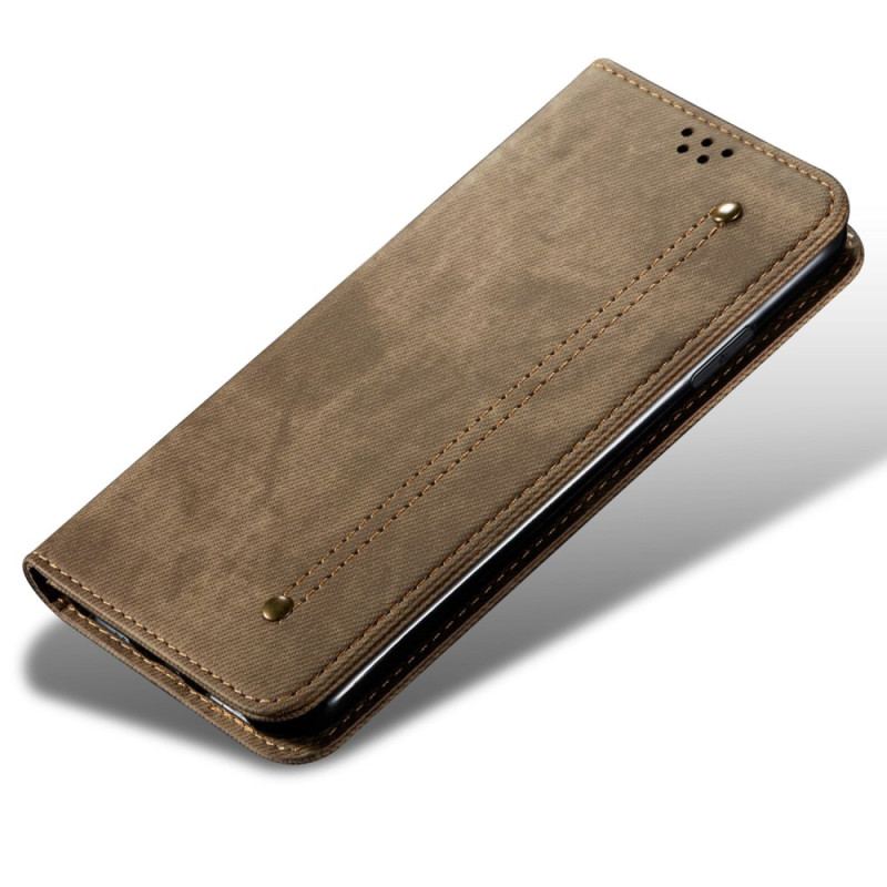 Capa De Celular Para Honor 70 Flip Tecido Jeans Com Padrão De Pontos