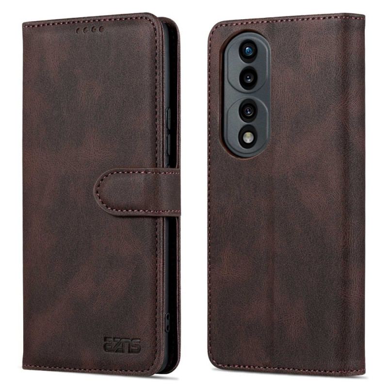 Capa Flip Para Honor 70 Costuras Expostas Efeito Couro Azns