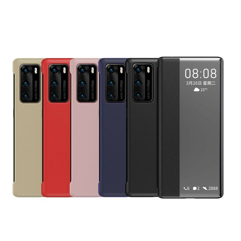 Capa De Celular Para Huawei P40 Janela De Couro Falso