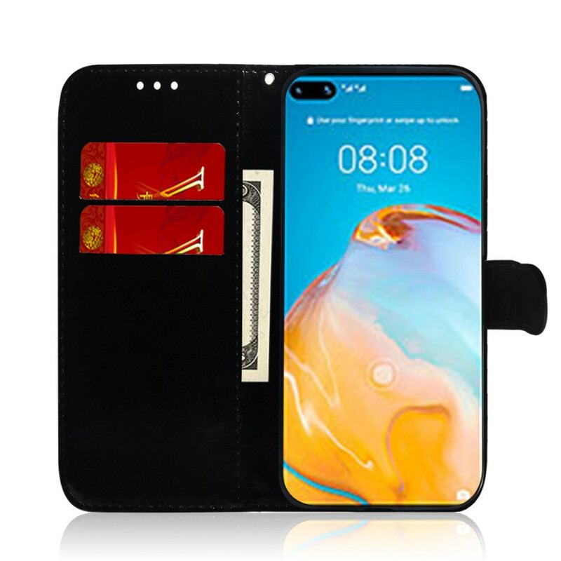 Capa Flip Para Huawei P40 Capa De Espelho De Couro Sintético