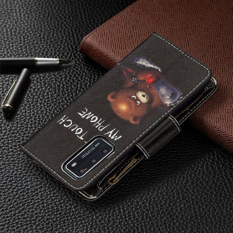 Capa Folio Para Huawei P40 Urso De Bolso Com Zíper