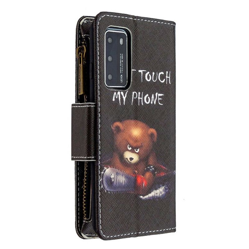 Capa Folio Para Huawei P40 Urso De Bolso Com Zíper