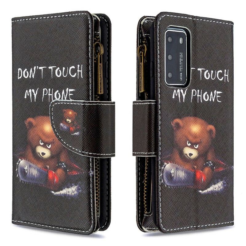 Capa Folio Para Huawei P40 Urso De Bolso Com Zíper