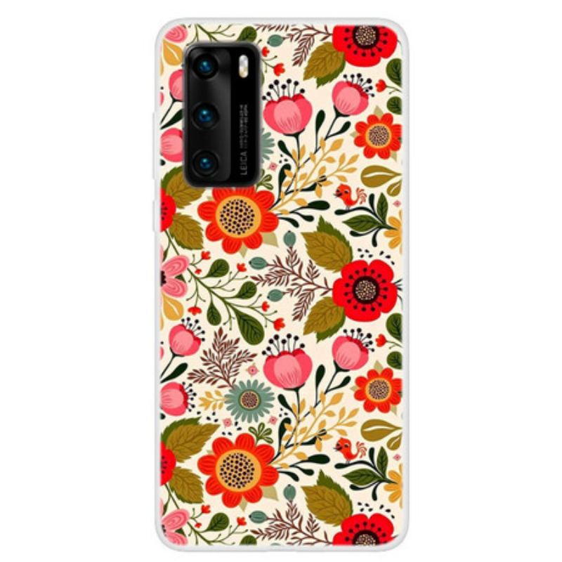 Capa Para Huawei P40 Tapeçaria Floral