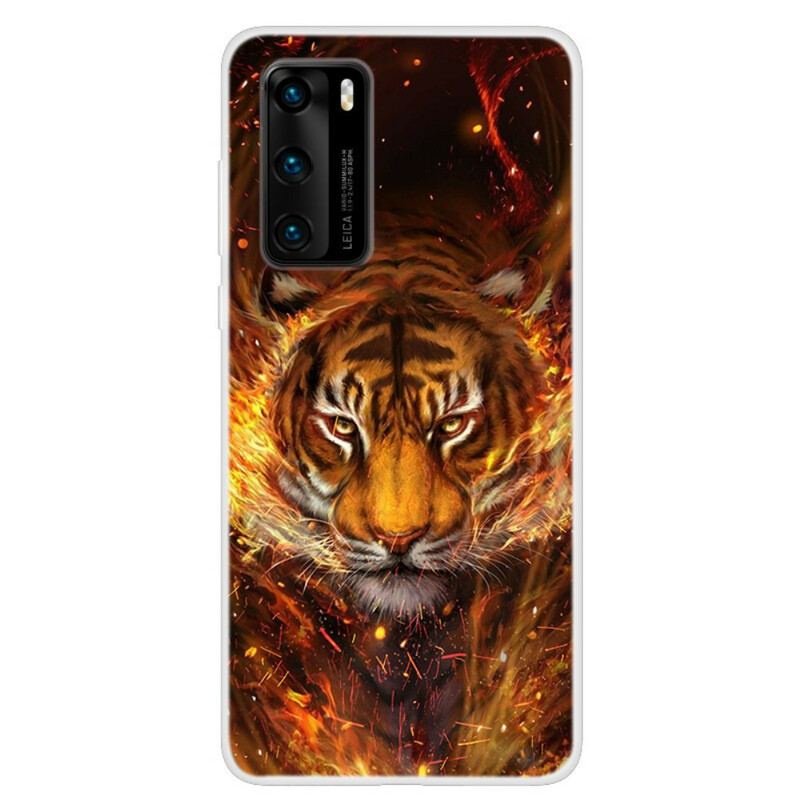 Capa Para Huawei P40 Tigre De Fogo