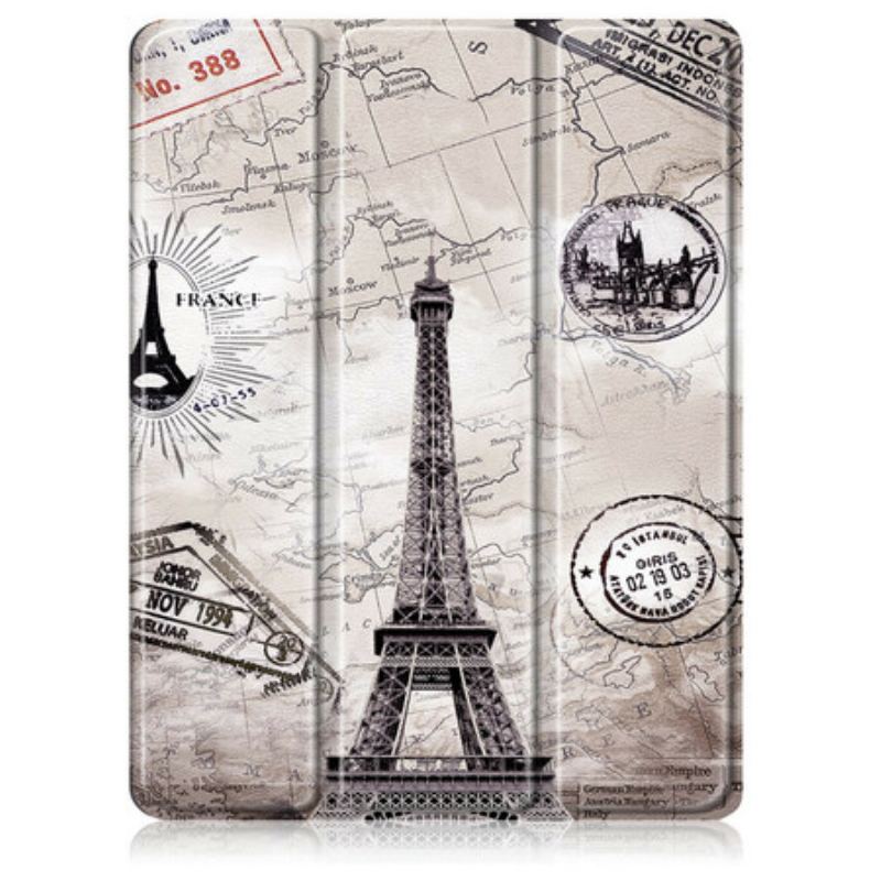 Capa De Celular Para iPad Air (2022) (2020) Torre Eiffel Retrô Com Suporte Para Caneta