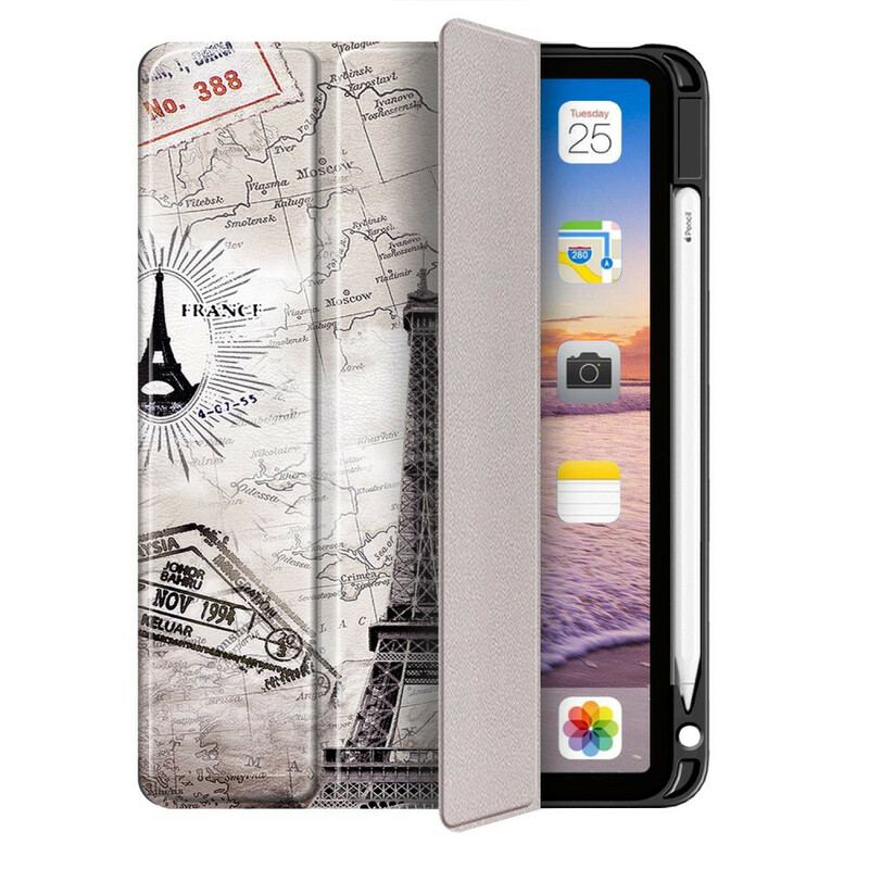 Capa De Celular Para iPad Air (2022) (2020) Torre Eiffel Retrô Com Suporte Para Caneta