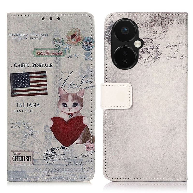 Capa Flip Para OnePlus Nord CE 3 Lite 5G Gato Viajante