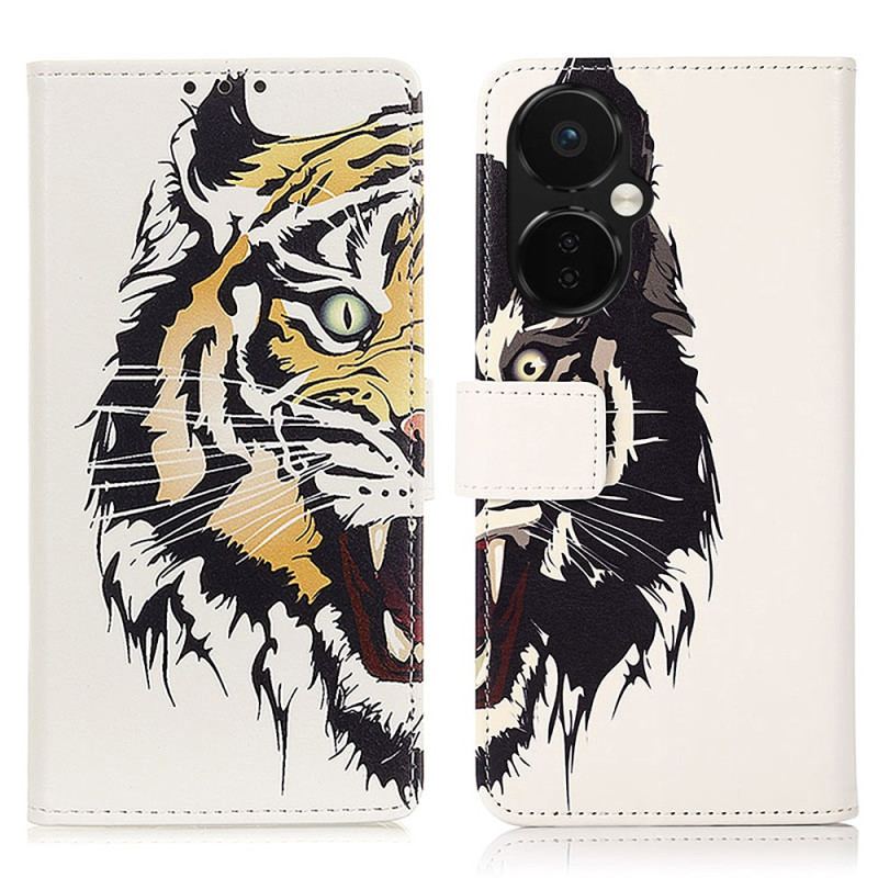 Capa Folio Para OnePlus Nord CE 3 Lite 5G Tigre Feroz