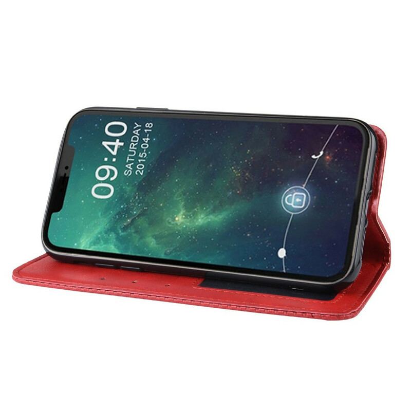 Capa De Celular Para iPhone 12 Pro Max Flip Efeito Couro Vintage Estilizado