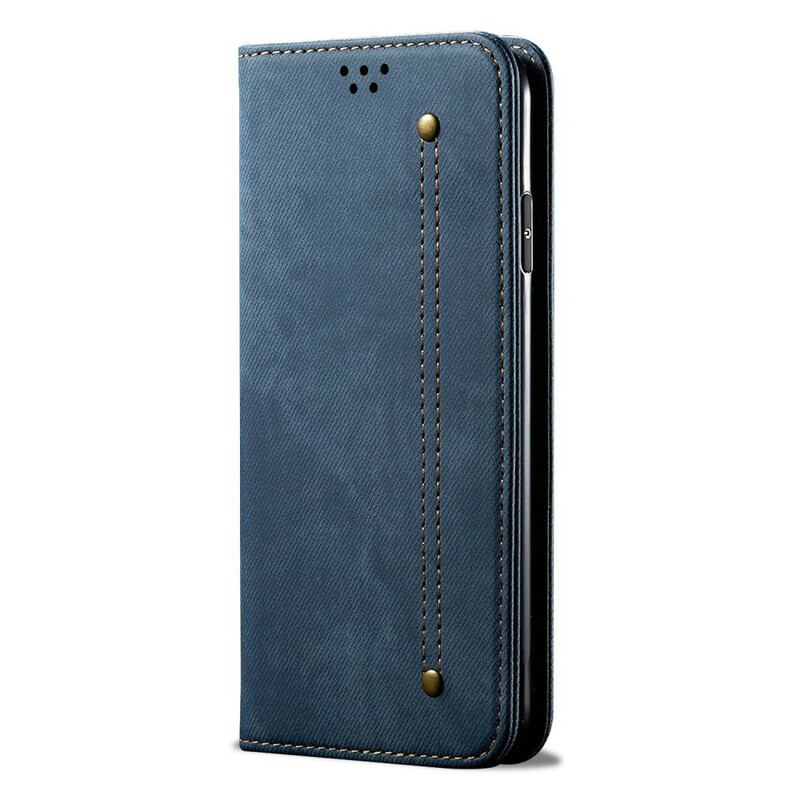 Capa De Celular Para iPhone 12 Pro Max Flip Textura De Jeans De Couro Sintético