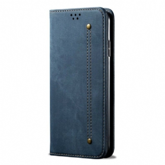 Capa De Celular Para iPhone 12 Pro Max Flip Textura De Jeans De Couro Sintético